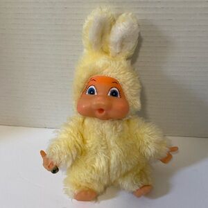 Vintage Easter Pets Plastic Face Carrot Eating Bunny Plush